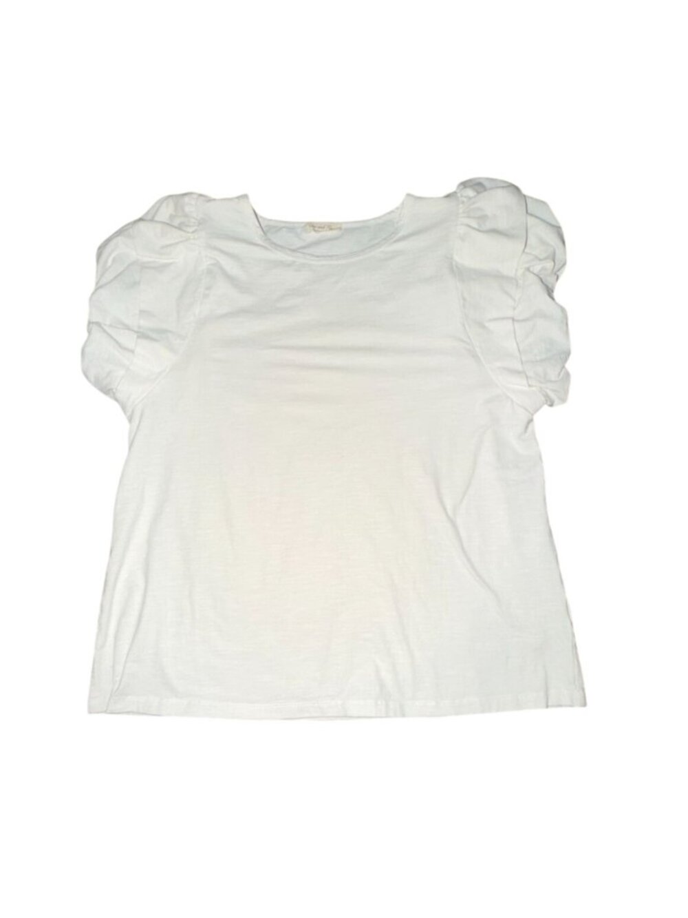 Doe & Rae White Stretch Puff Sleeve Stretch T-Shirt-L-GUC